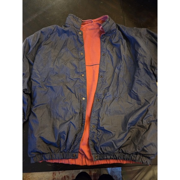 Vintage Navy Blue Windbreaker Reversible Red Snap Button Jacket Womens 22 - Picture 1 of 5